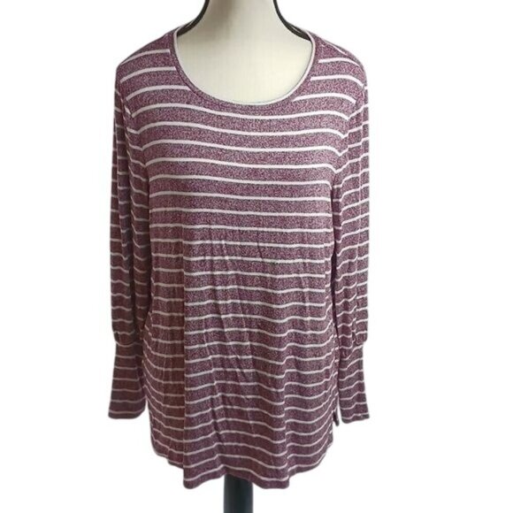 Ann Taylor Top Burgundy Striped Stretch Cozy Comfy Womens Size M - Picture 1 of 7